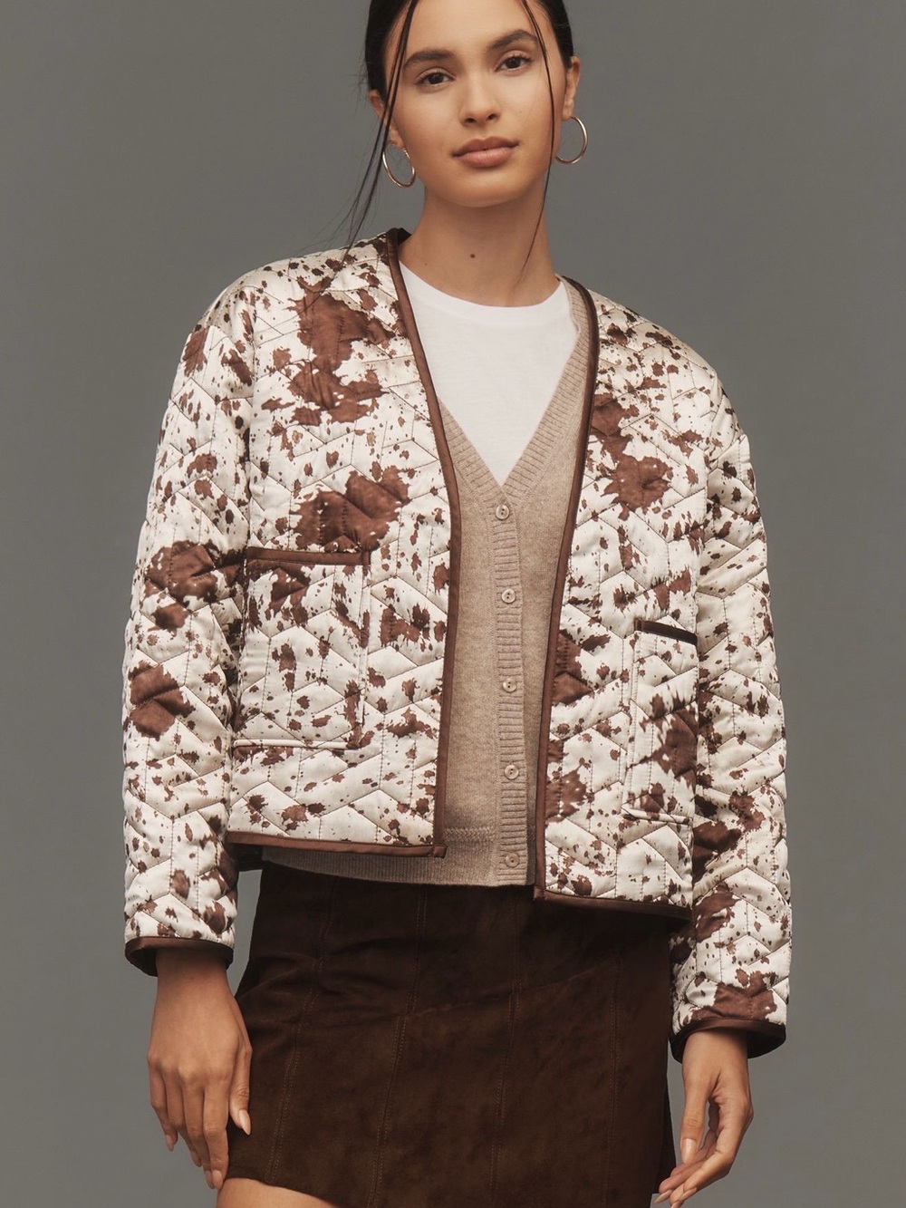 Anthropologie Maeve Cow Print Quilted Jacket